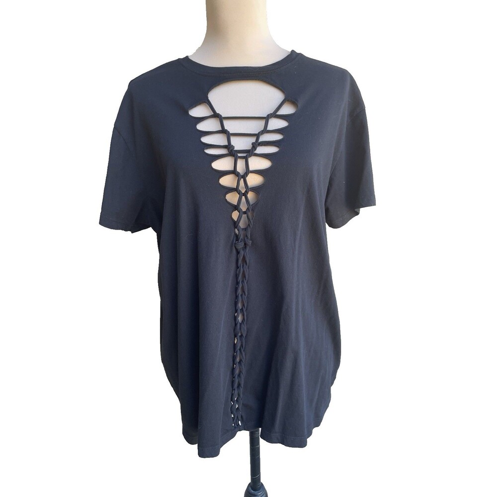 00 Torrid Vintage Cotton Jersey Slash Yoke Sleeve Tee Black